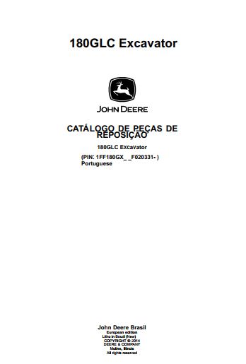 CATALOGO DE PEÇAS PDF ESCAVADEIRA 180GLC - JOHN DEERE