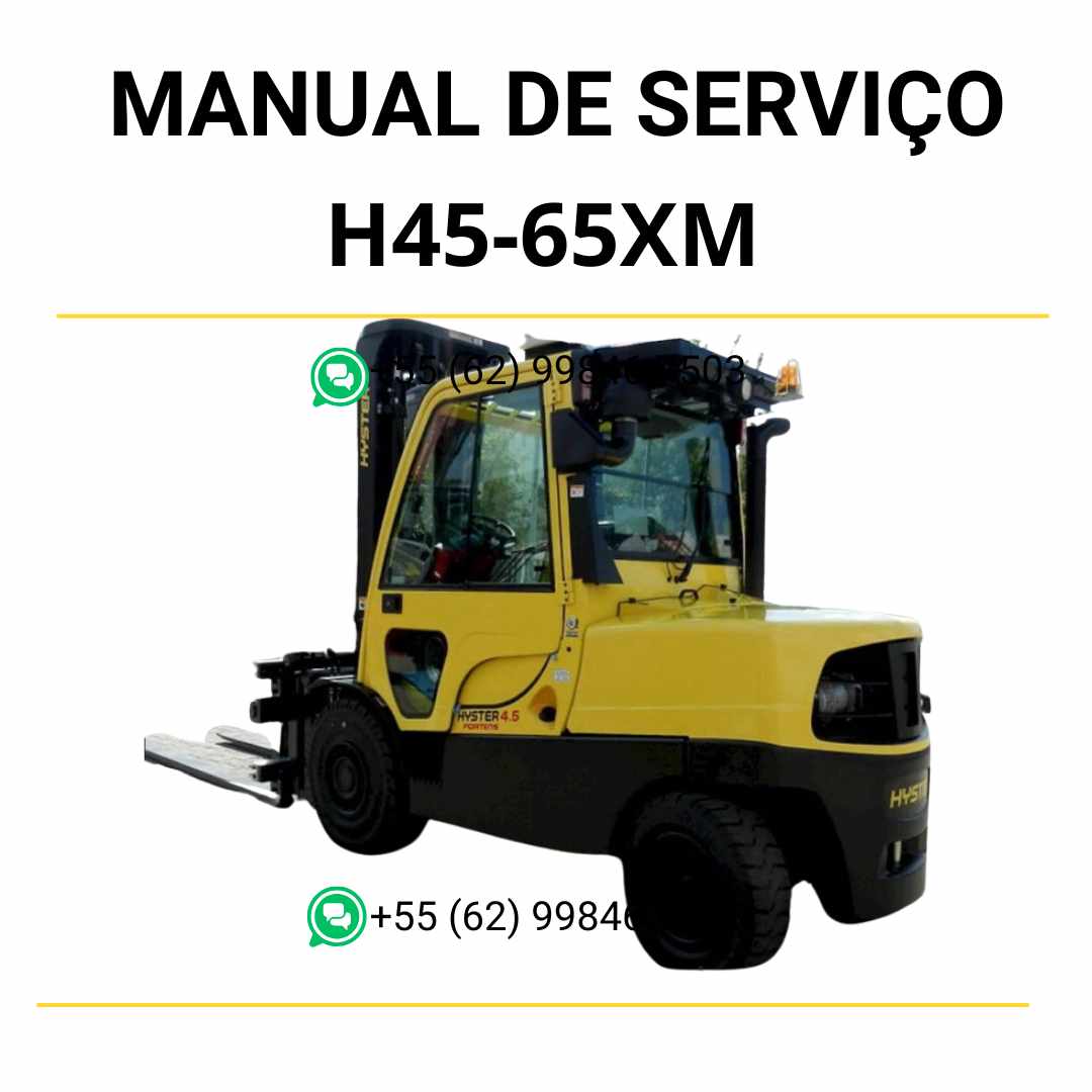 Manuais de serviço Hyster H45-65XM em PDF com instruções detalhadas, diagramas e procedimentos completos de manutenção da empilhadeira.