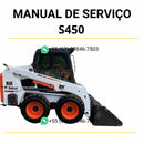Manual de operação e manutenção Bobcat S450 em PDF com instruções de uso seguro, inspeções diárias e procedimentos de manutenção preventiva.