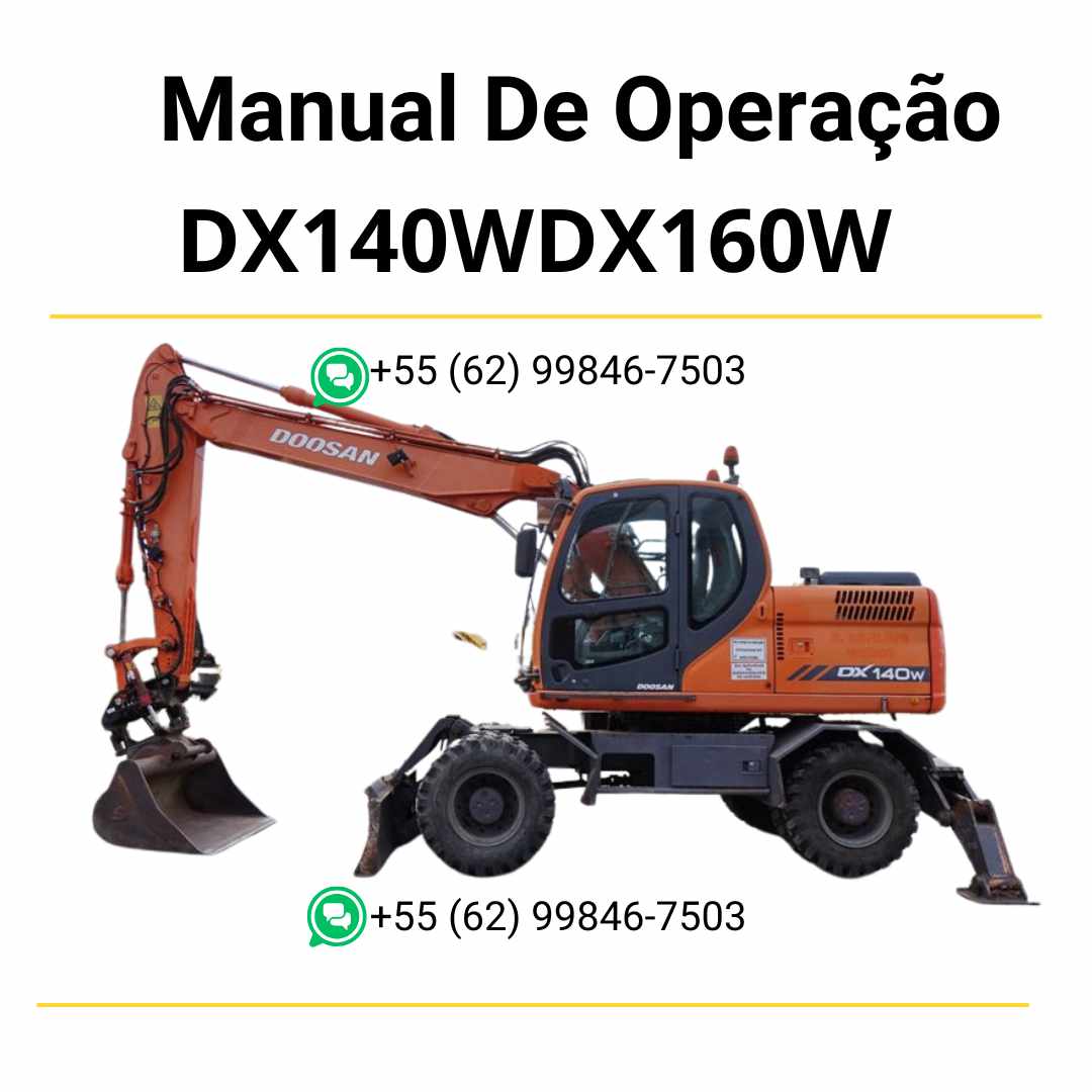 Manual de operação e manutenção Doosan DX140W e DX160W escavador hidráulico em PDF, guia completo com instruções ilustradas de uso e cuidados