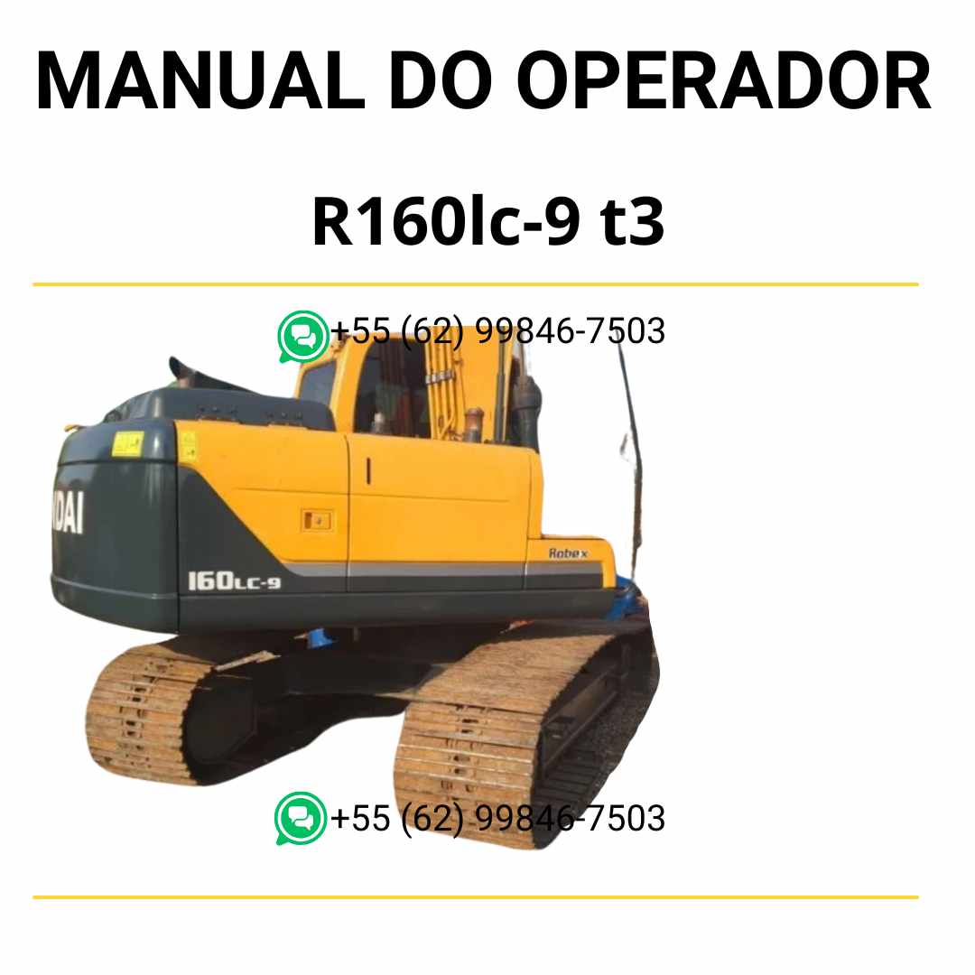 Manual do operador Hyundai R160LC-9 (T3) escavadeira em PDF, guia prático de operação com instruções detalhadas e recomendações de manutenção