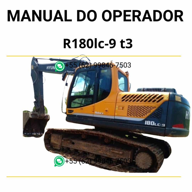 Manual do operador Hyundai R180LC-9 (T3) escavadeira em PDF, instruções práticas de operação com orientações de manutenção e segurança