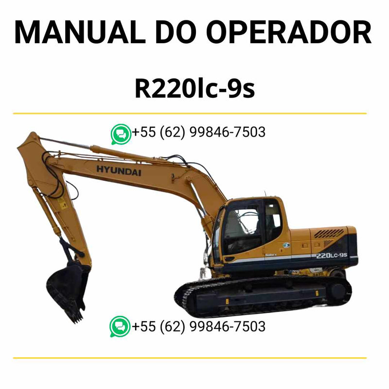 Manual do operador Hyundai R220LC-9S escavadeira em PDF, guia prático de operação com instruções detalhadas e recomendações de segurança