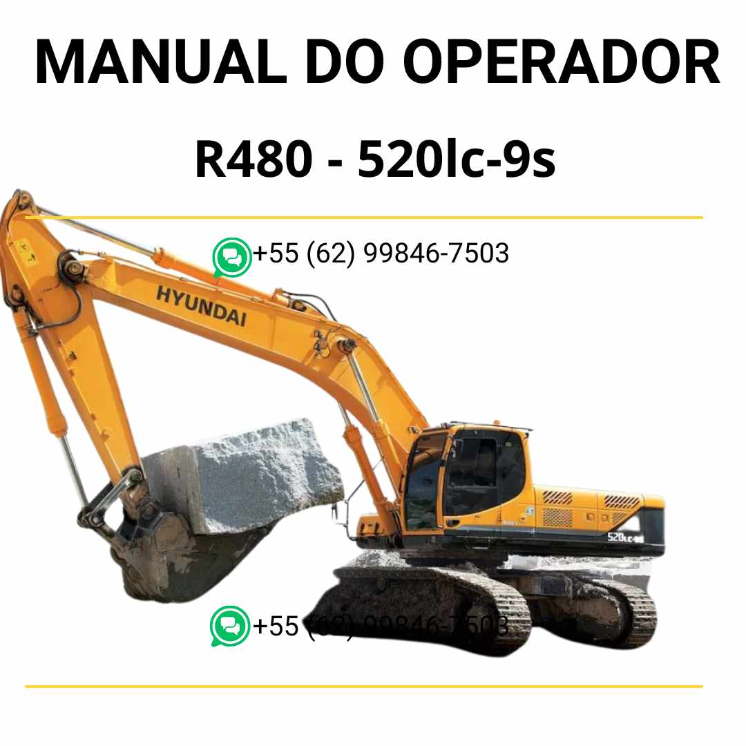 Manual do operador Hyundai R480 520LC-9S escavadeira em PDF, guia prático de operação com instruções detalhadas e recomendações de segurança
