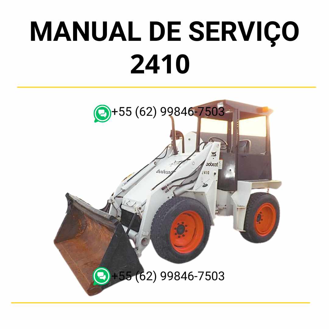 Manual de serviço Bobcat 2410 em PDF com procedimentos detalhados de manutenção, ajustes e reparos da carregadeira.