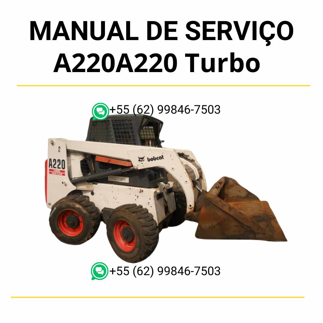 Manual de serviço Bobcat A220 e A220 Turbo HF Minicarregadeira em PDF com guia técnico completo de manutenção, ajustes e reparos detalhados