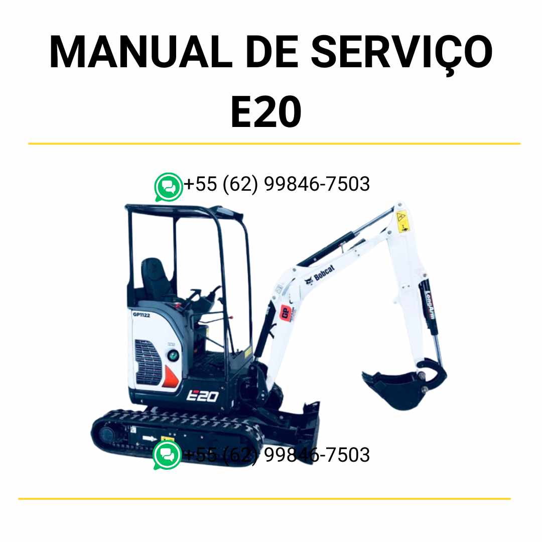 Manual de serviço Bobcat E20 em PDF com diagramas técnicos e procedimentos detalhados de manutenção da escavadeira compacta.