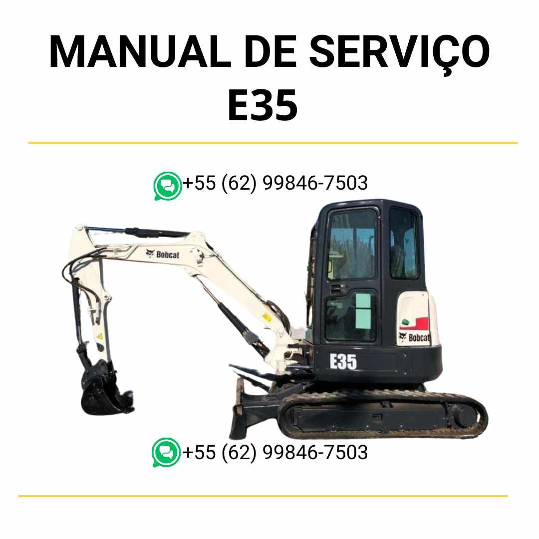 Manual de serviço Bobcat E35 em PDF com instruções completas de manutenção, hidráulica e reparos do escavador compacto.