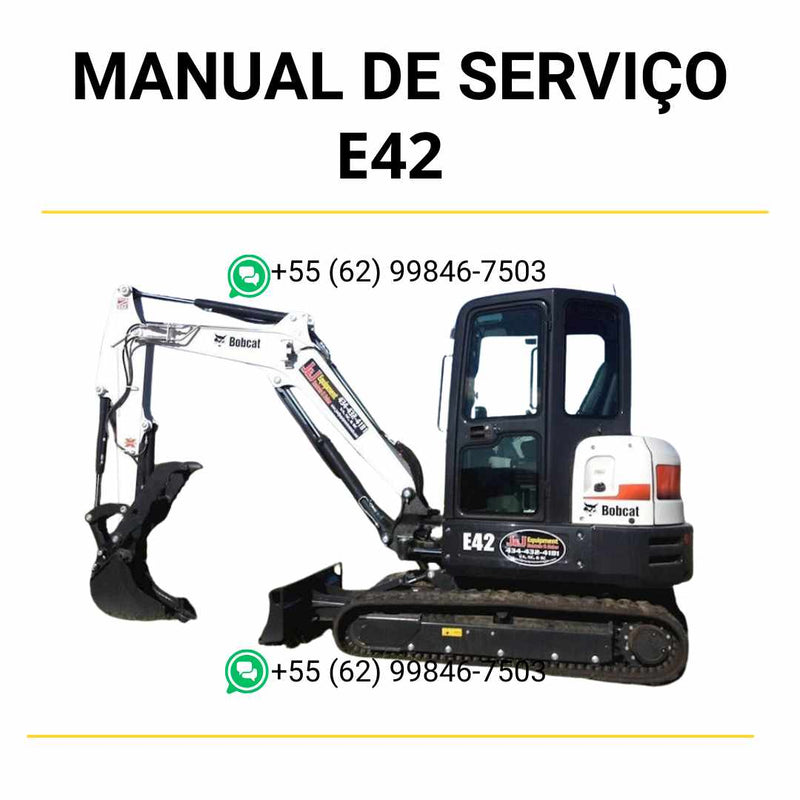 Manual de serviço Bobcat E42 em PDF com diagramas técnicos e procedimentos detalhados de manutenção do escavador compacto.