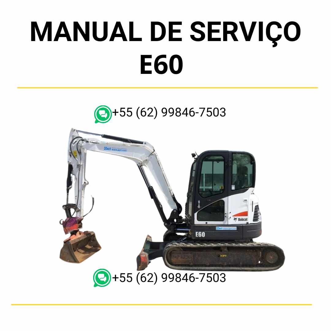 Manual de serviço Bobcat E60 em PDF com diagramas hidráulicos, procedimentos de reparo e orientações técnicas detalhadas para manutenção completa.
