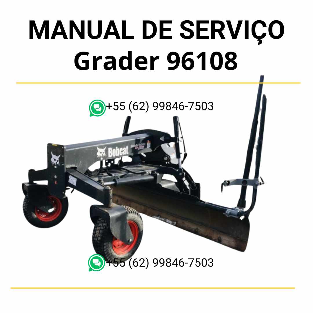 Manual de serviço Bobcat Grader 96 e 108 em PDF, guia completo de manutenção com instruções técnicas detalhadas e ilustrações práticas