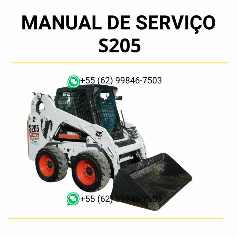 Manual de serviço Bobcat S205 em PDF para mini carregadeira, guia técnico detalhado com orientações completas de manutenção e reparo