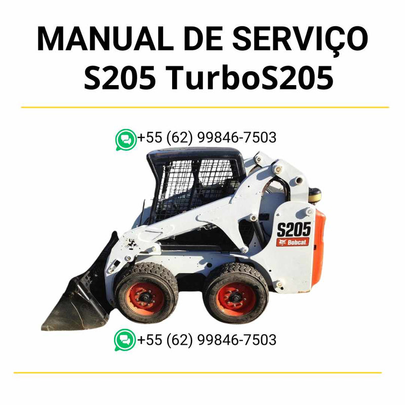 Manual de serviço Bobcat S205 Turbo e S205 Turbo HF em PDF para mini carregadeira, guia completo de manutenção com instruções detalhadas