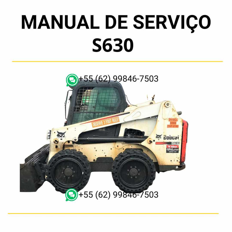 Manual de serviço Bobcat S630 em PDF para mini carregadeira, guia técnico detalhado de manutenção preventiva e reparos completos