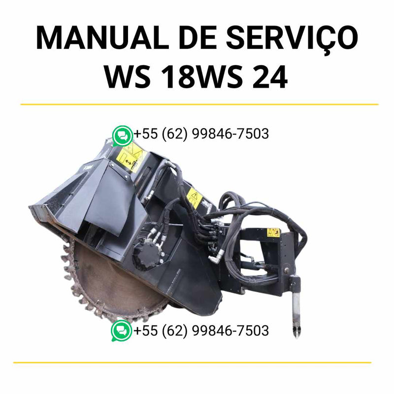 Manual de serviço Bobcat Wheel Saw WS18 e WS24 em PDF com instruções técnicas completas para manutenção, reparos e ajustes detalhados