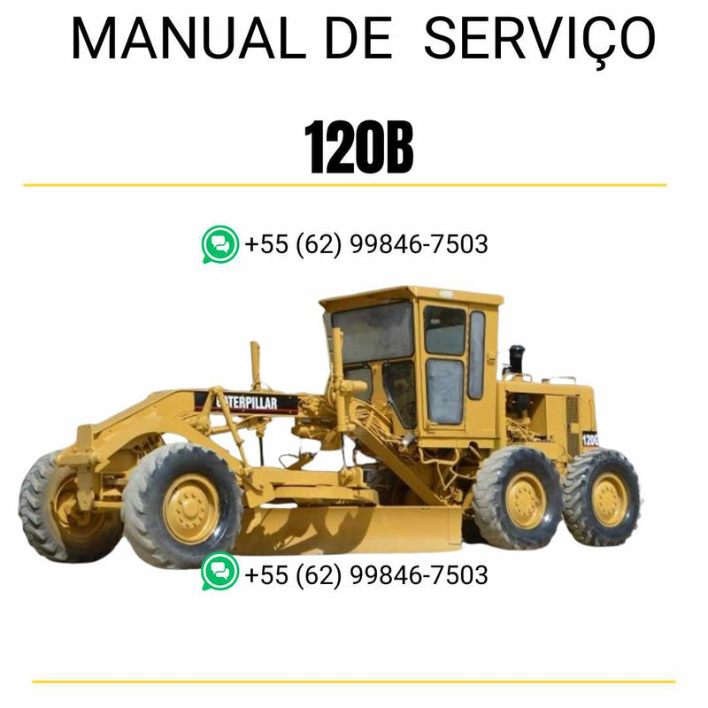 Manual de serviço em PDF da motoniveladora Caterpillar 120B, em português, com orientações completas para manutenção e diagnóstico técnico