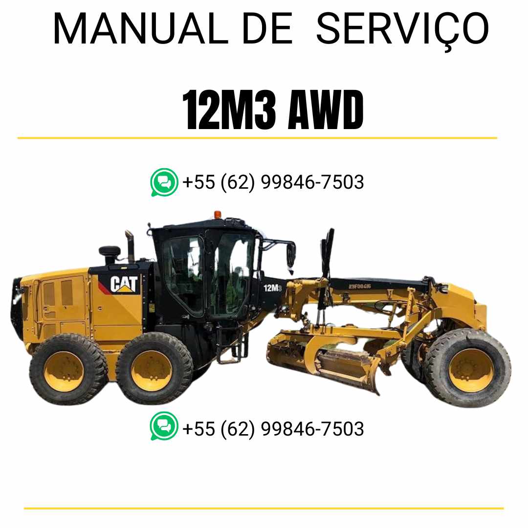 Manual de serviço Caterpillar 12M3 motoniveladora em PDF, com orientações técnicas em português para manutenção e reparo.
