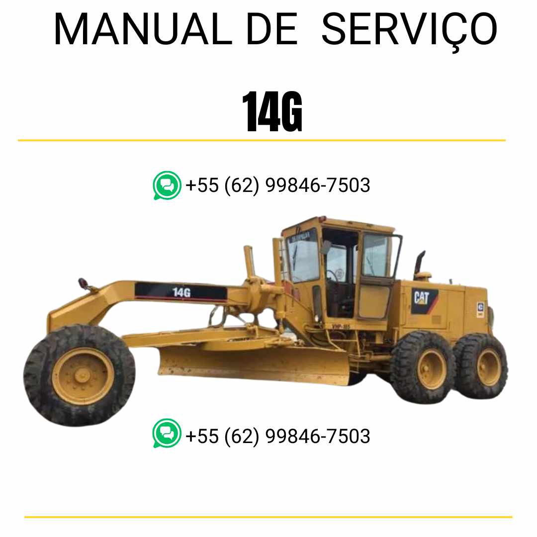 Manual de serviço CATERPILLAR 14G para motoniveladora, em PDF, no idioma português, com instruções detalhadas para manutenção e operação.