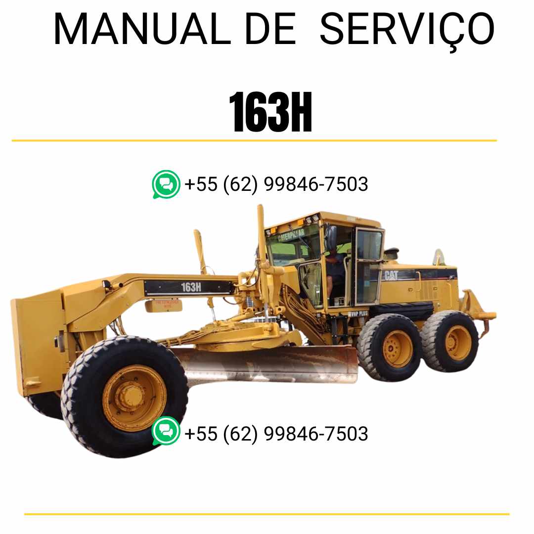 Manual de serviço CATERPILLAR 163H para motoniveladora, em PDF, no idioma português, com instruções detalhadas sobre manutenção e operação.