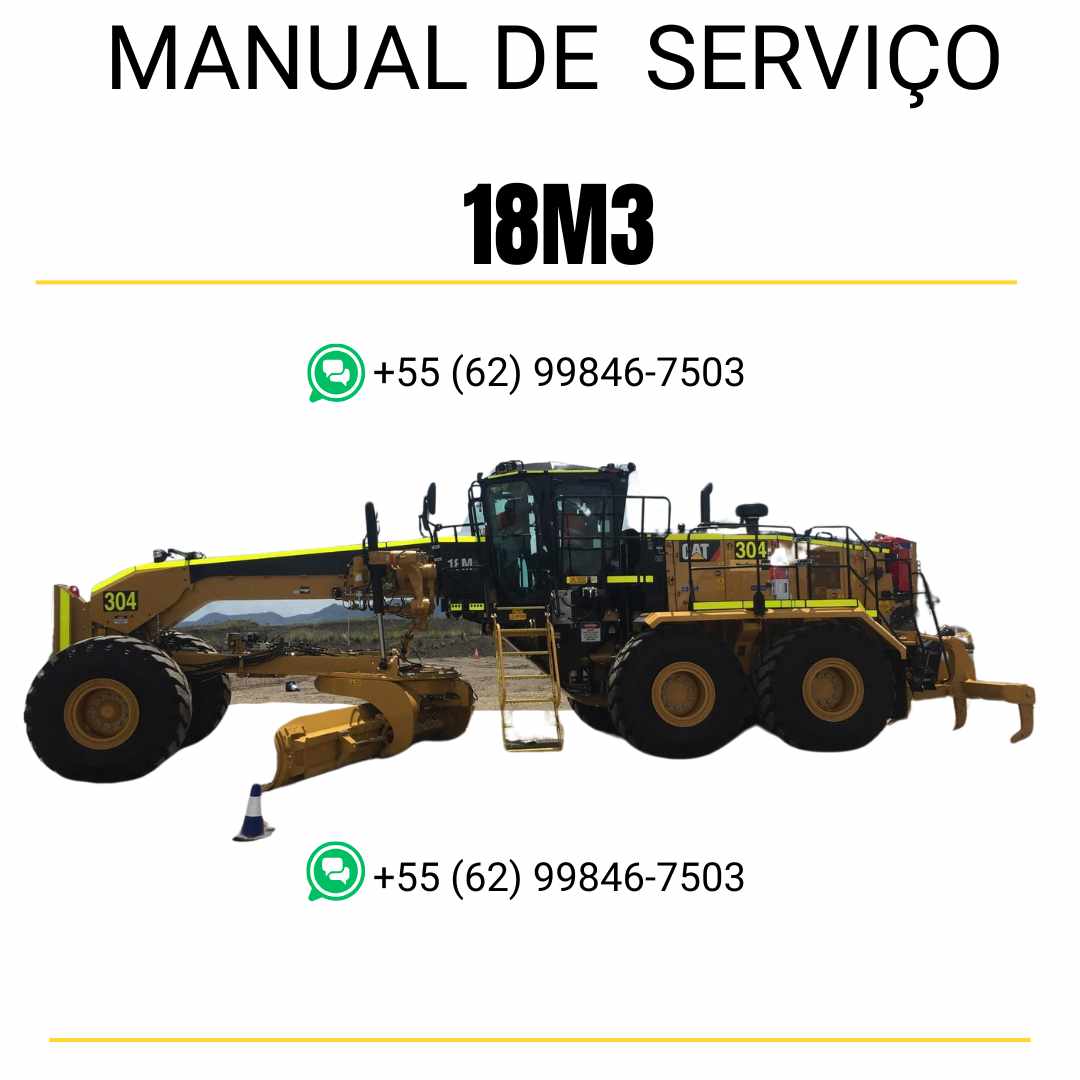 Manual de serviço CATERPILLAR 18M3 para motoniveladora, em PDF, no idioma português, com informações detalhadas sobre manutenção e operação.