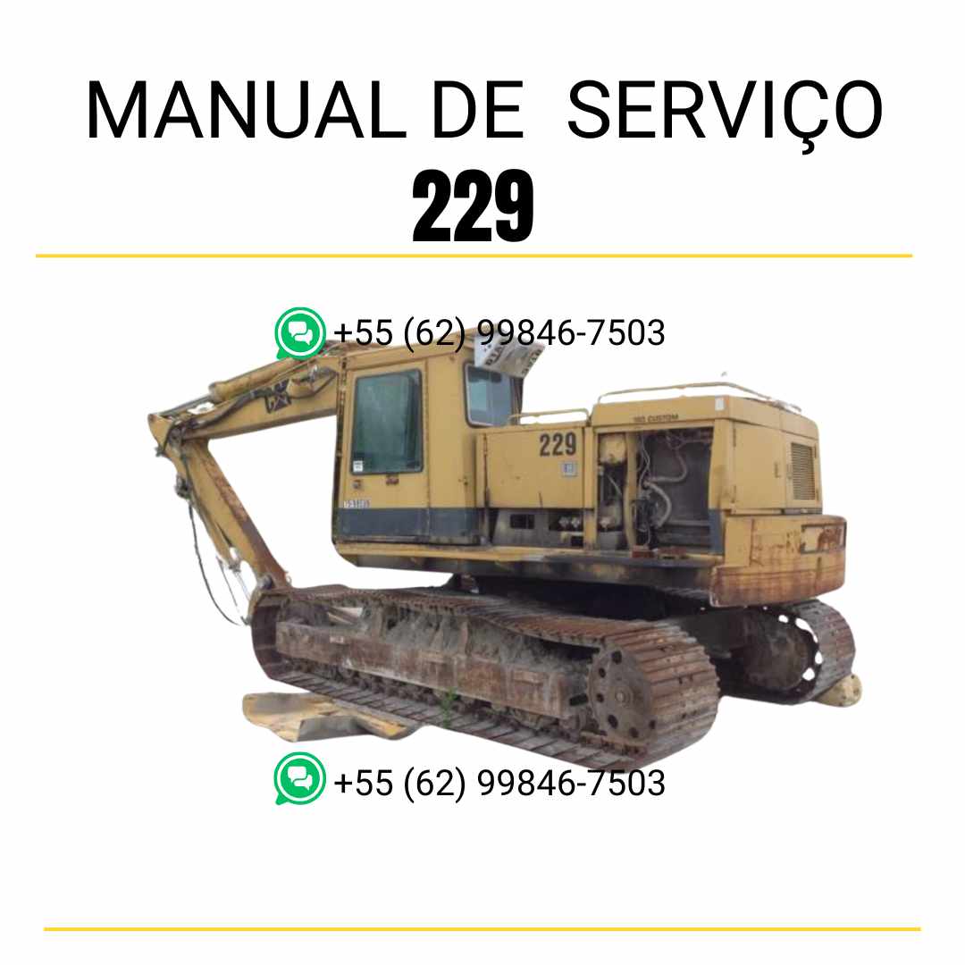 Manual de serviço CATERPILLAR 229 para escavadora, em PDF, no idioma português, com informações detalhadas sobre operação e manutenção.