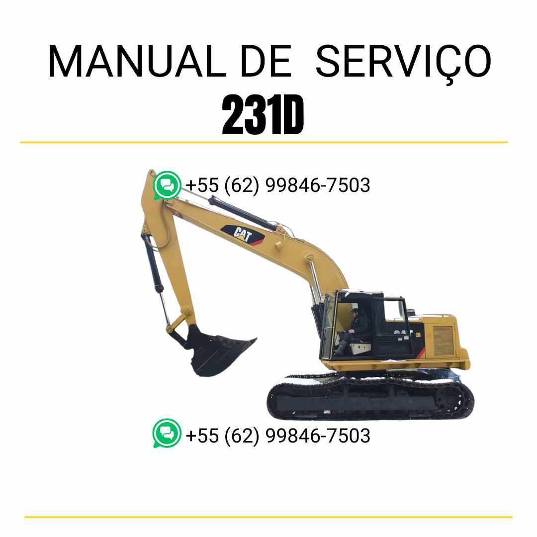 Manual de serviço CATERPILLAR 231D para escavadora, em PDF, no idioma português, com informações detalhadas sobre operação e manutenção.