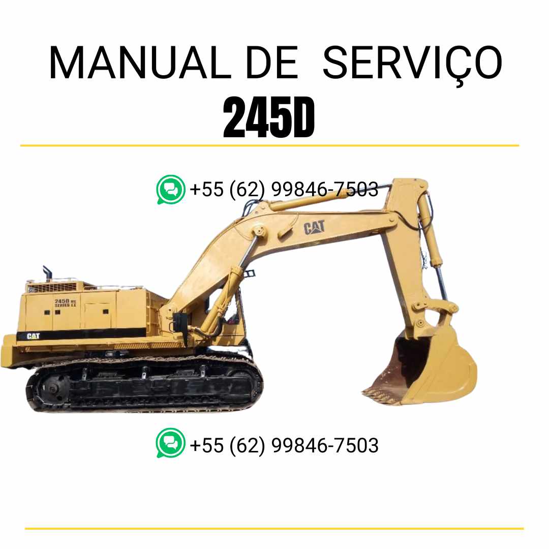 Manual de serviço CATERPILLAR 245D para escavadora, em PDF, no idioma português, com informações detalhadas sobre operação e manutenção.