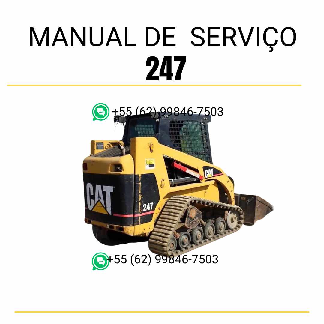 Manual de serviço CATERPILLAR 247 para mini carregadeira, em PDF, português, com instruções detalhadas de operação e manutenção.