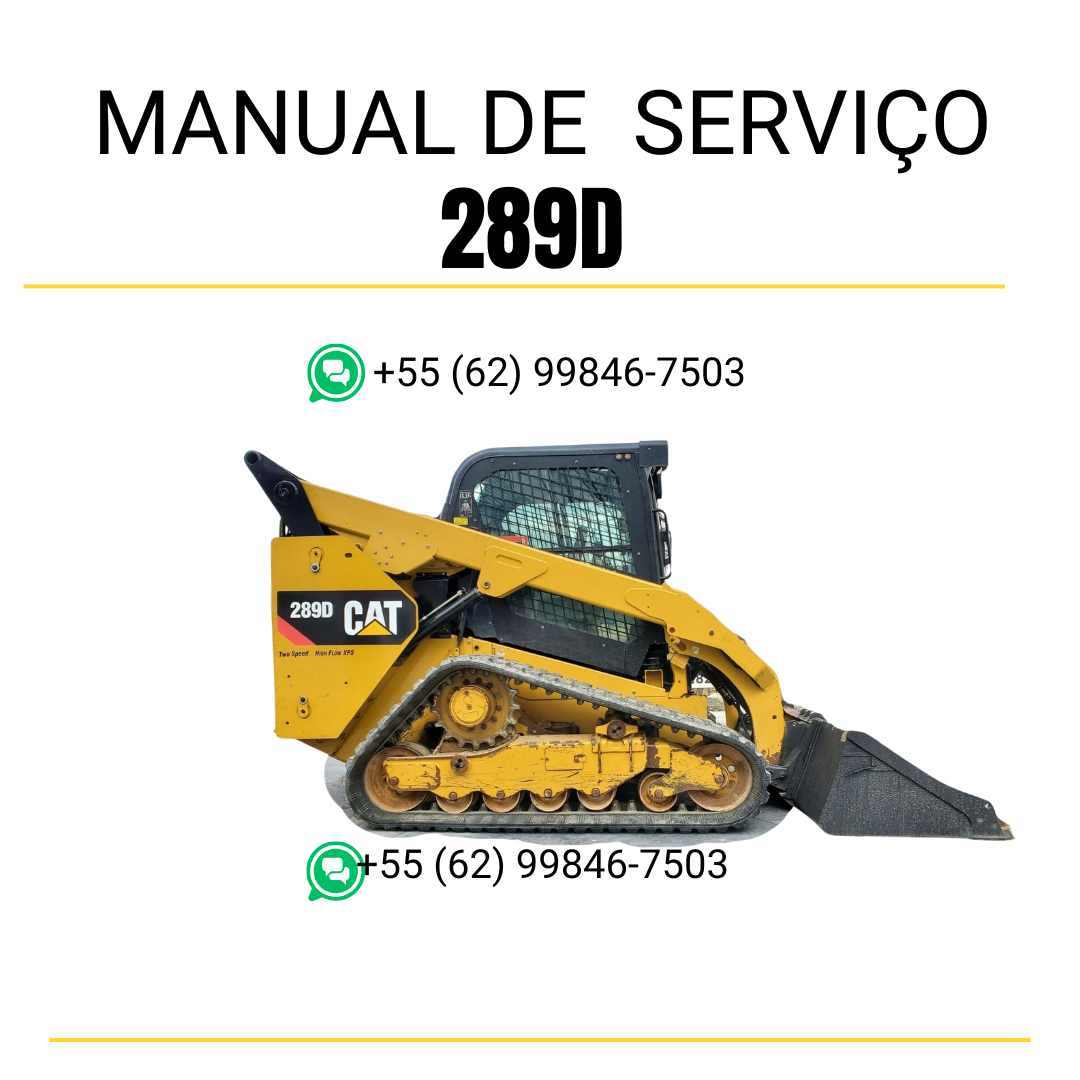 Manual de serviço CATERPILLAR 289D para mini carregadeira, PDF em português com instruções detalhadas de manutenção e operação.