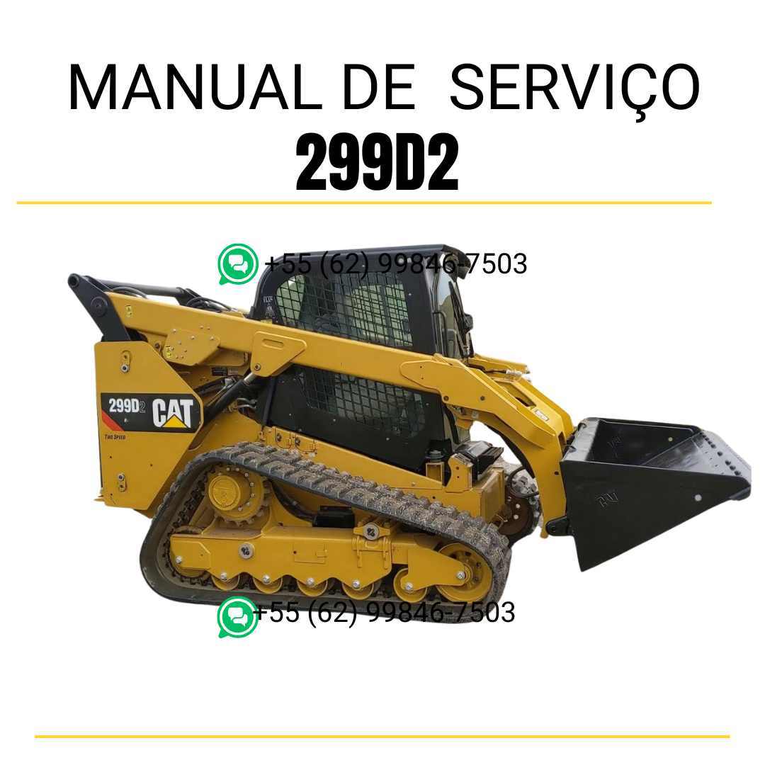 Manual de serviço Caterpillar 299D2 para mini carregadeira, formato PDF em português, completo para manutenção e reparos.