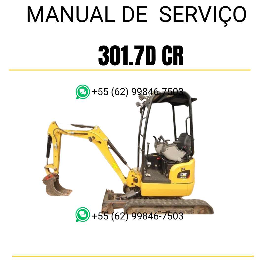 Manual de serviço Caterpillar 301.7D CR para mini escavadeira hidráulica, PDF em português, completo para manutenção e reparos.