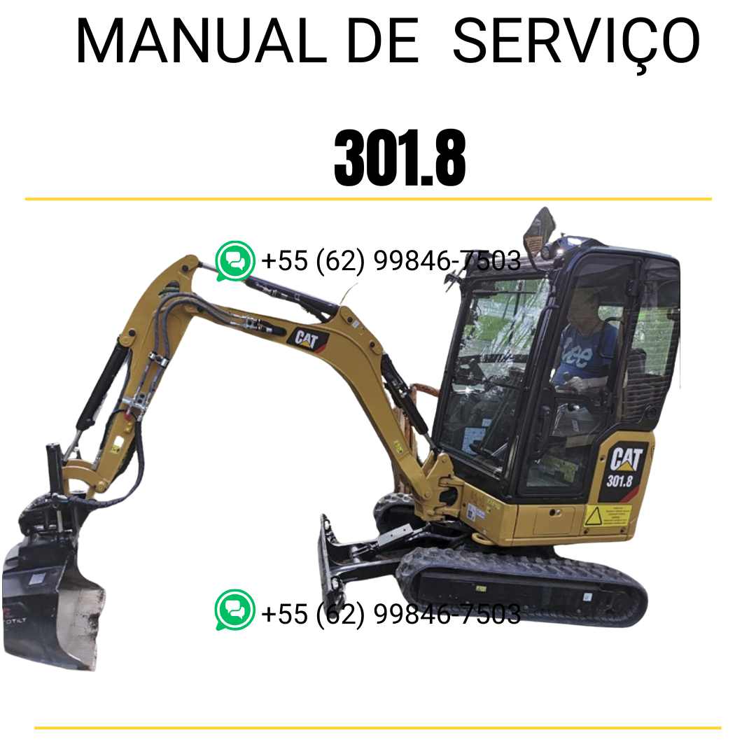 Manual de serviço Caterpillar 301.8 para mini escavadeira hidráulica, PDF em português, completo para manutenção e reparos.