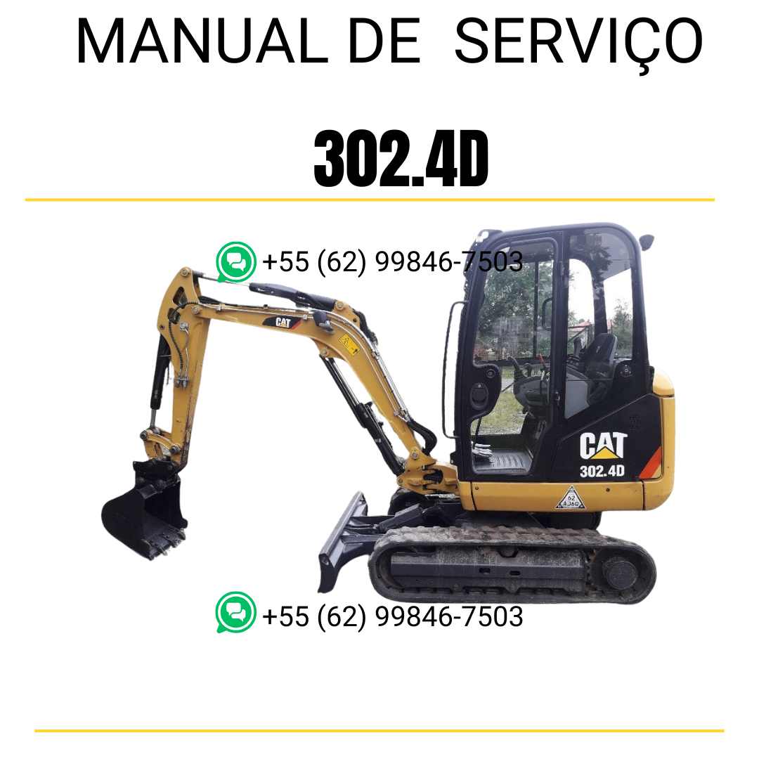Manual de serviço Caterpillar 302.4D para mini escavadeira hidráulica, PDF em português, completo para manutenção e reparos.