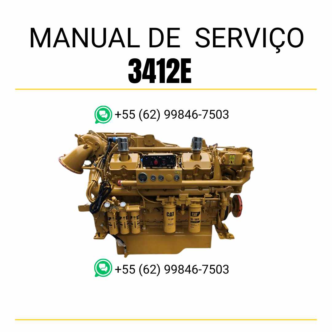 Manual de serviço Caterpillar motor 3412E em PDF, guia técnico completo com instruções detalhadas de manutenção, ajustes e reparos