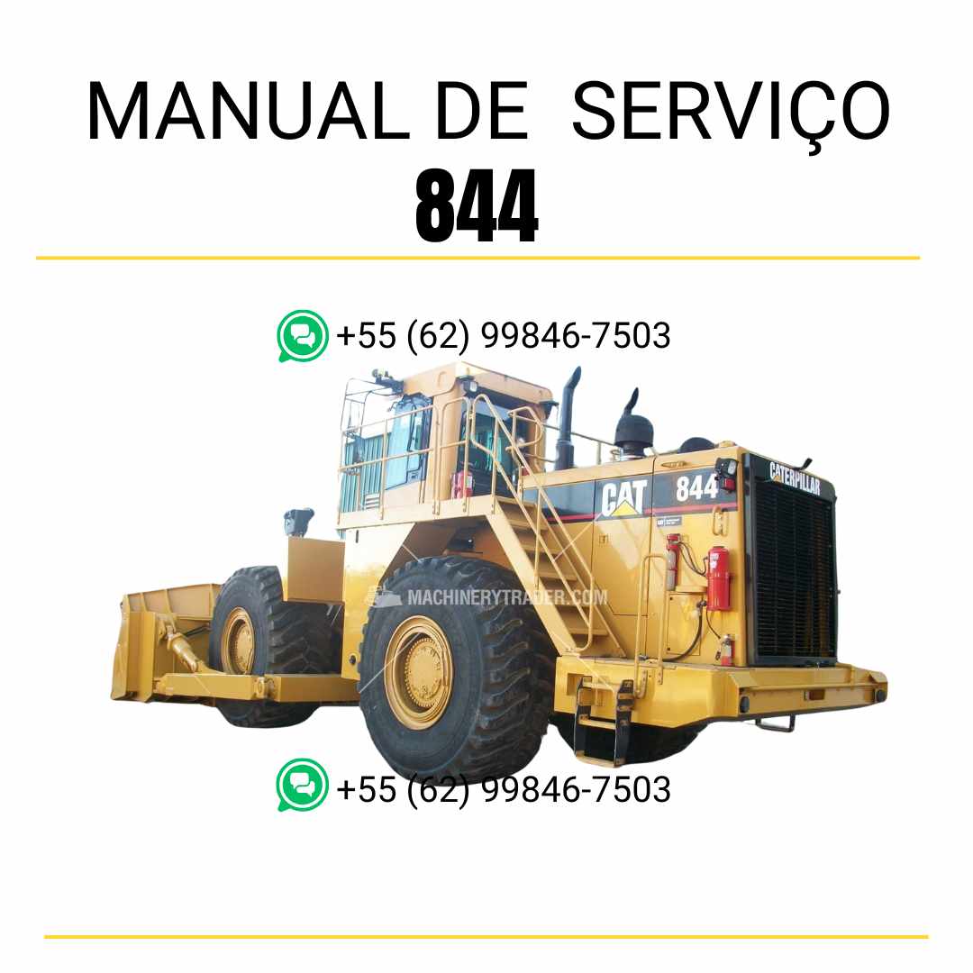 Manual de serviço Caterpillar 844 em PDF para trator de rodas, com instruções técnicas, guias de manutenção preventiva e diagramas completos