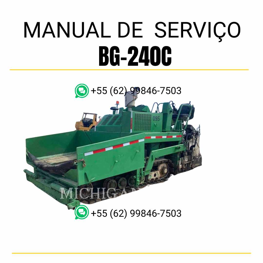 Manual de serviço Caterpillar BG-240C pavimentadora de asfalto em PDF, conteúdo em inglês com instruções técnicas detalhadas para manutenção completa