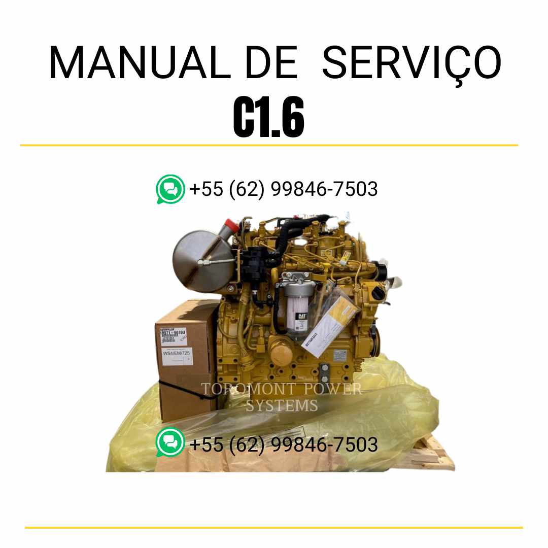 Manual de serviço em PDF do motor industrial Caterpillar C1.6 com orientações completas de manutenção, reparos e ajustes técnicos