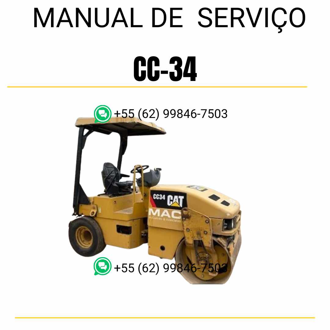 Manual de serviço Caterpillar CC-34 em inglês, PDF completo para rolo compactador vibratório com instruções técnicas detalhadas de manutenção
