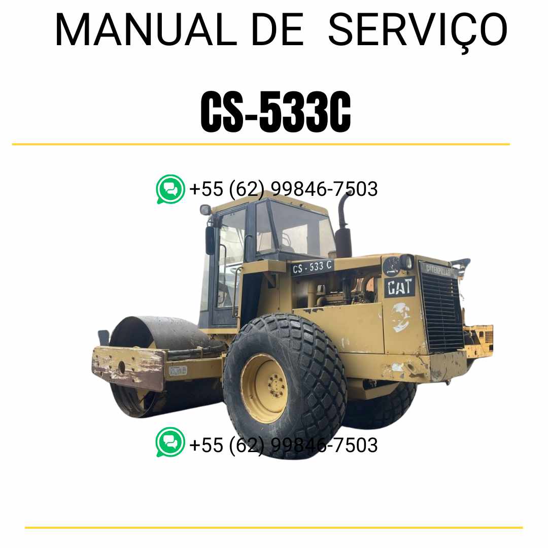 Manual de serviço Caterpillar CS-533C em inglês para rolo compactador vibratório, PDF técnico completo com instruções detalhadas de manutenção e guias de reparo
