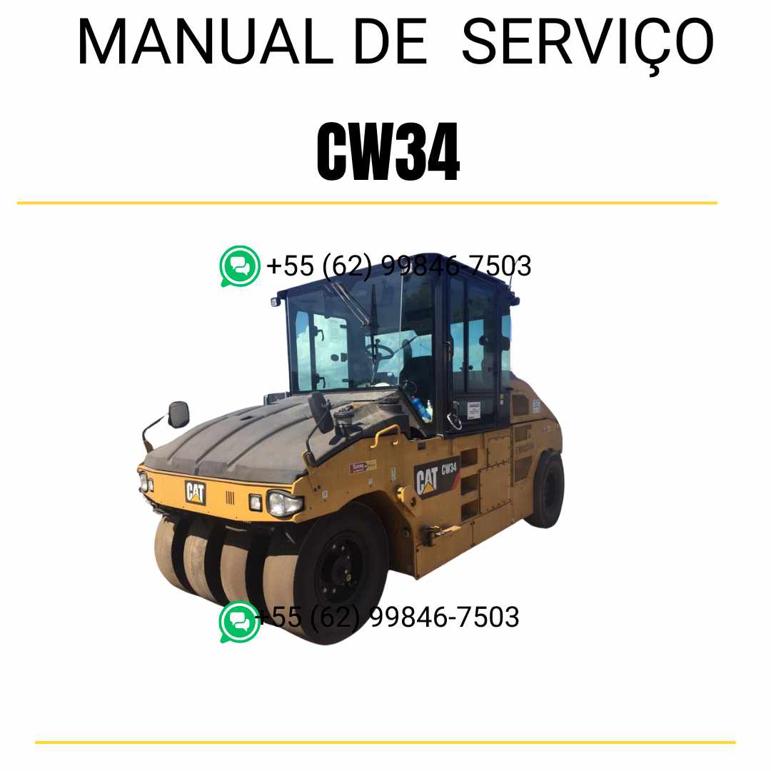 Manual de serviço Caterpillar CW34 em inglês para rolo compactador pneumático, PDF completo com instruções técnicas detalhadas de manutenção e reparo
