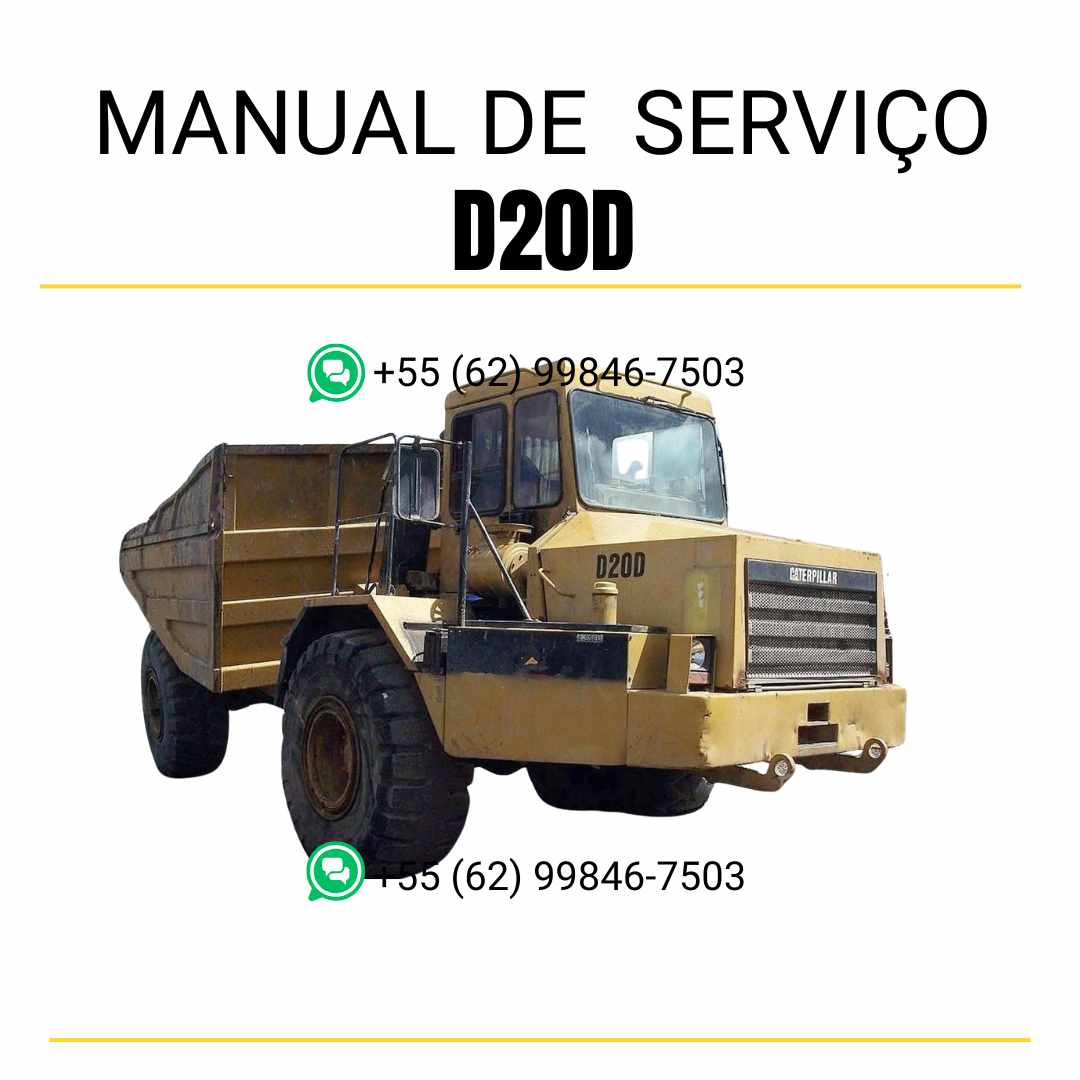 Manual de serviço Caterpillar D20D caminhão articulado em PDF, versão em inglês com guia técnico completo de manutenção, ajustes e reparos detalhados