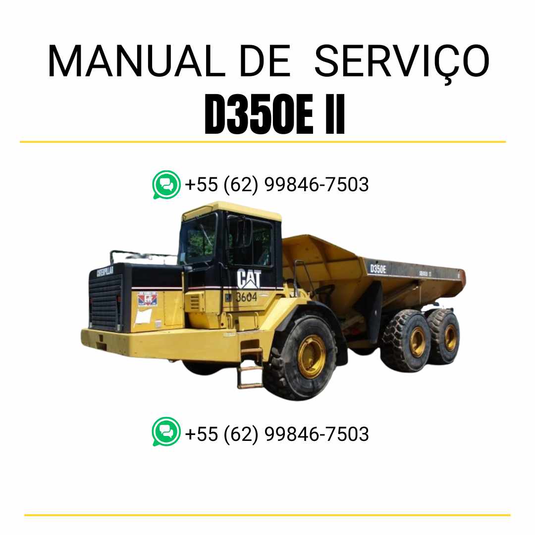 Manual de serviço Caterpillar D350E II caminhão articulado em PDF, material em inglês com instruções técnicas detalhadas para manutenção completa