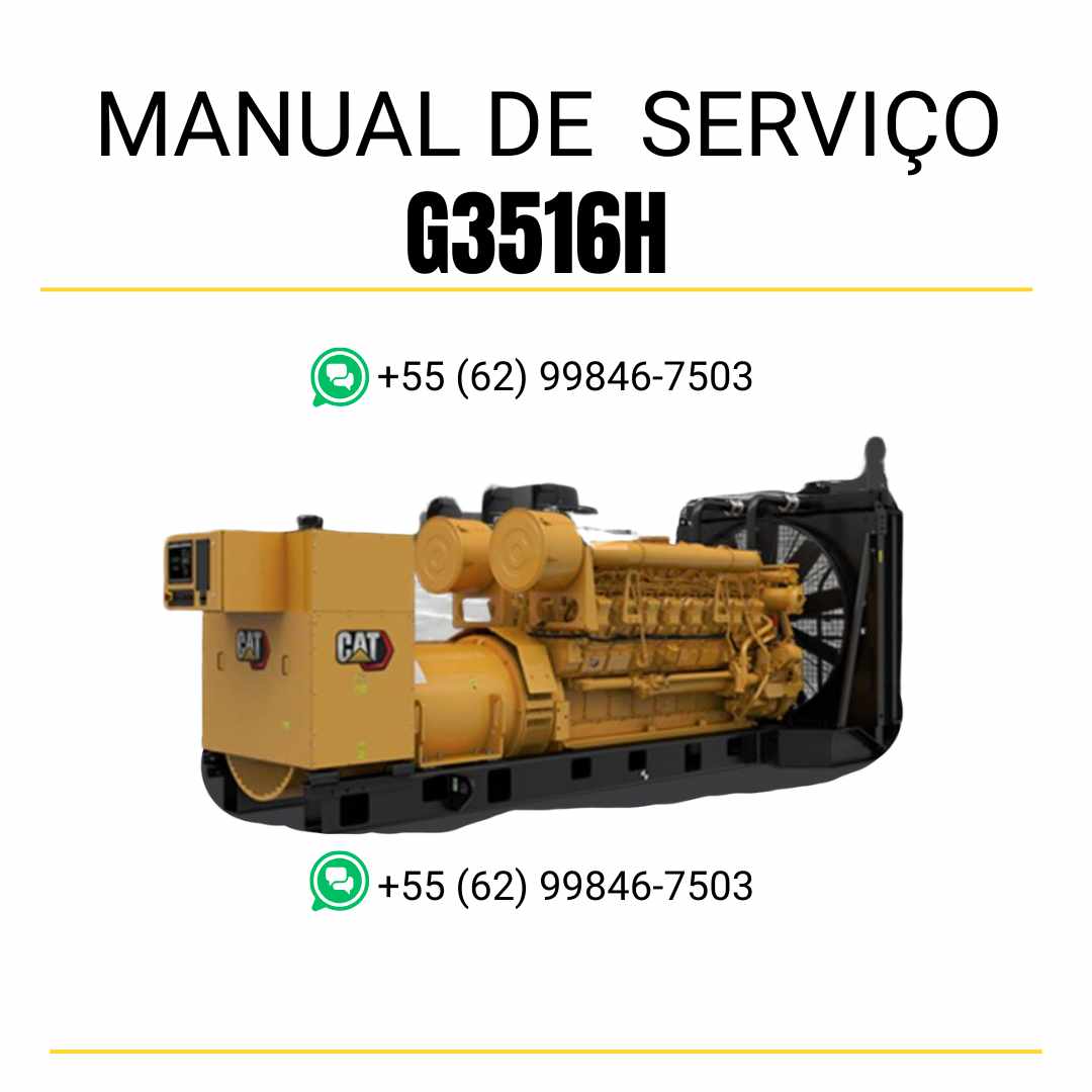 Manual de serviço em PDF do grupo gerador Caterpillar G3516H com instruções detalhadas de manutenção preventiva, reparos técnicos e diagnóstico completo