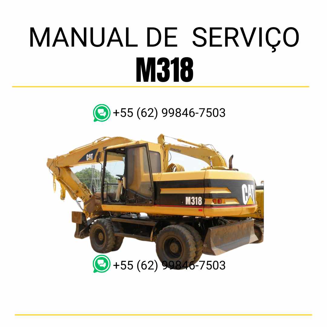 Manual de serviço Caterpillar M318 escavadeira de rodas em PDF, em inglês, com guia técnico detalhado de manutenção e diagramas ilustrativos