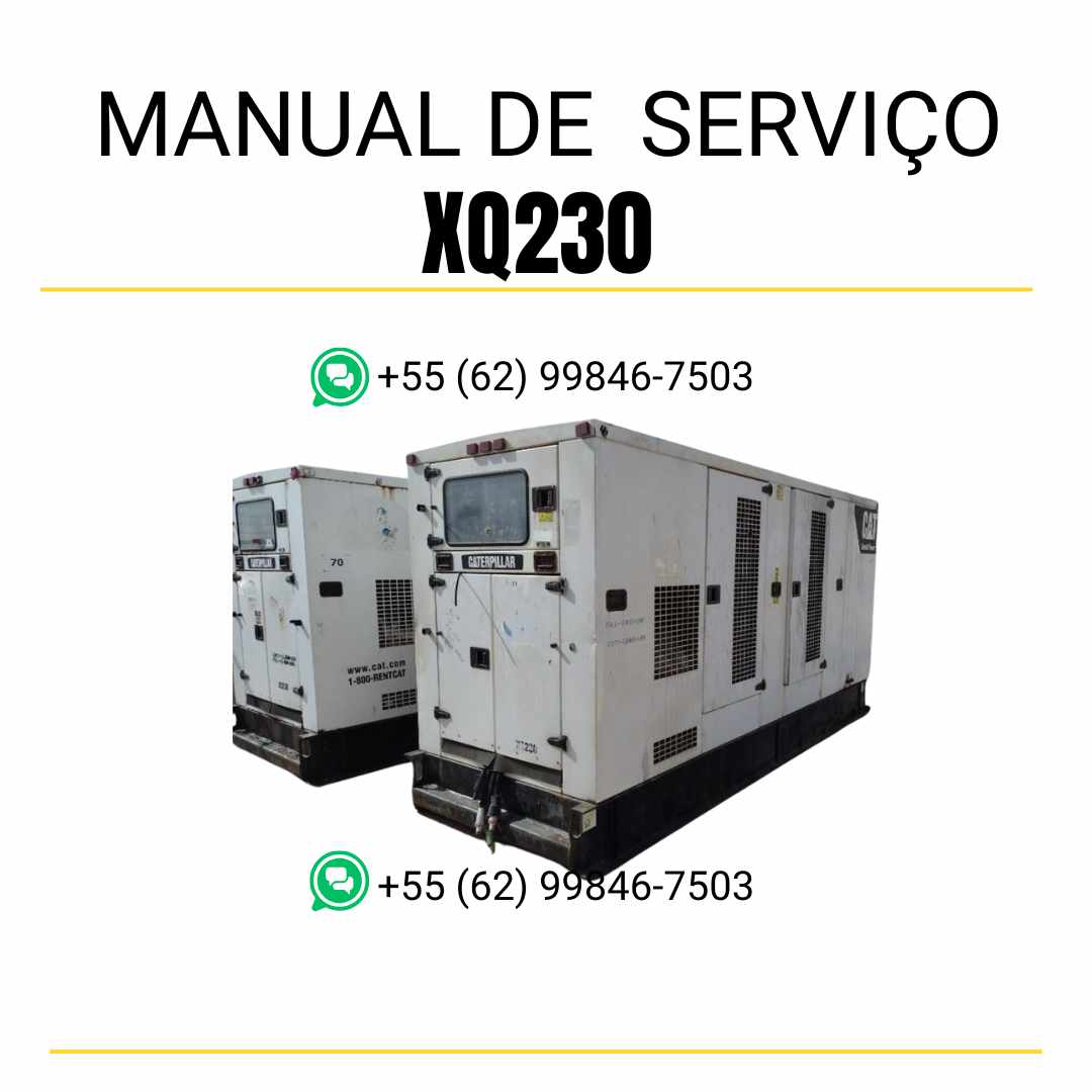 Manual de serviço em PDF do grupo gerador Caterpillar XQ230, contendo instruções técnicas completas para diagnóstico, manutenção e reparos