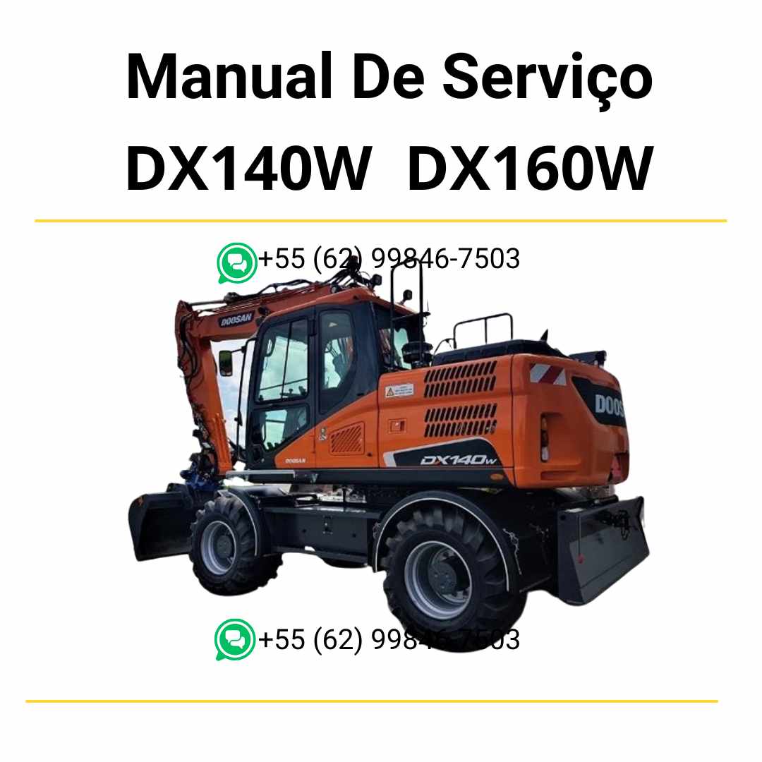 Manual de serviço em PDF dos escavadores hidráulicos Doosan DX140W e DX160W com orientações detalhadas para manutenção, reparo e ajustes técnicos