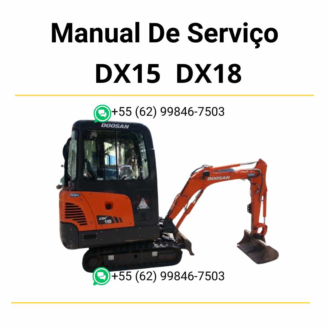 Manual de serviço em PDF dos escavadores hidráulicos Doosan DX15 e DX18 com orientações detalhadas de reparo, manutenção e ajustes técnicos
