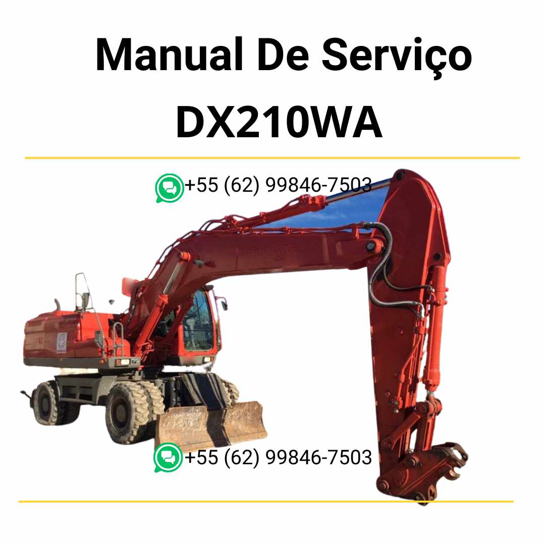 Manual de serviço em PDF do escavador hidráulico Doosan DX210WA com instruções detalhadas de reparo, ajustes técnicos e manutenção completa