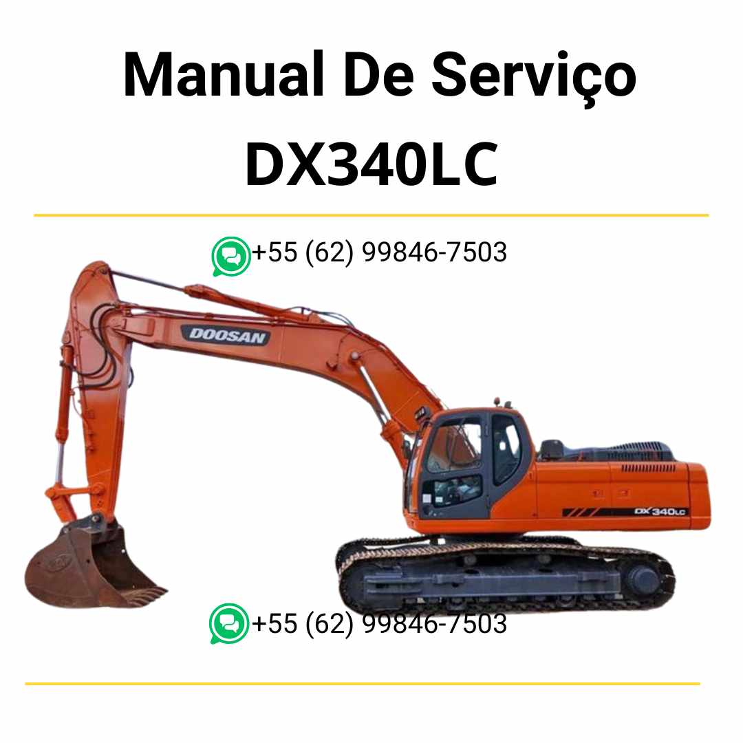 Manual de serviço em PDF do escavador hidráulico Doosan DX340LC com orientações técnicas detalhadas para reparo, manutenção e ajustes completos
