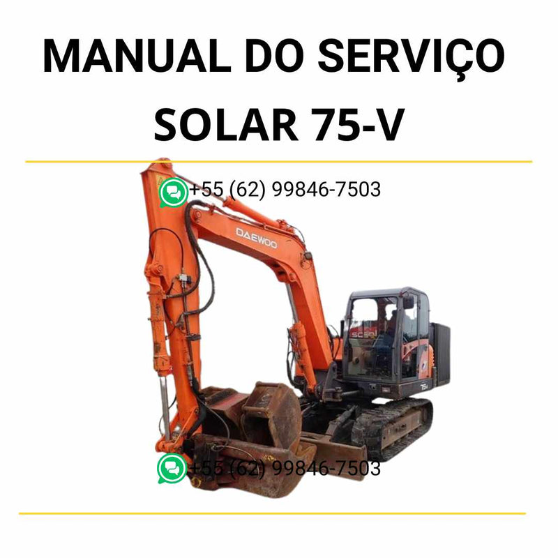 Manual de serviço em PDF do escavador hidráulico Doosan Solar 75-V com orientações técnicas detalhadas para reparo e manutenção completa